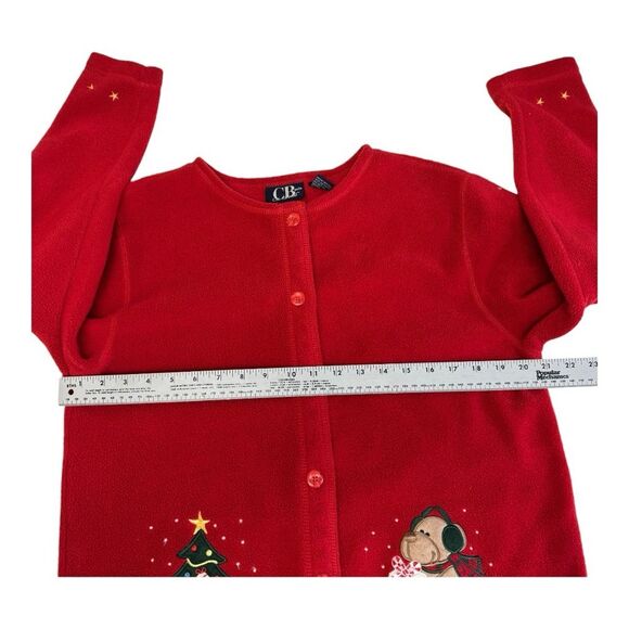 Red Fleece Christmas Cardigan Teddy Bear Tree Holiday Embroidered Sweater - Picture 10 of 11
